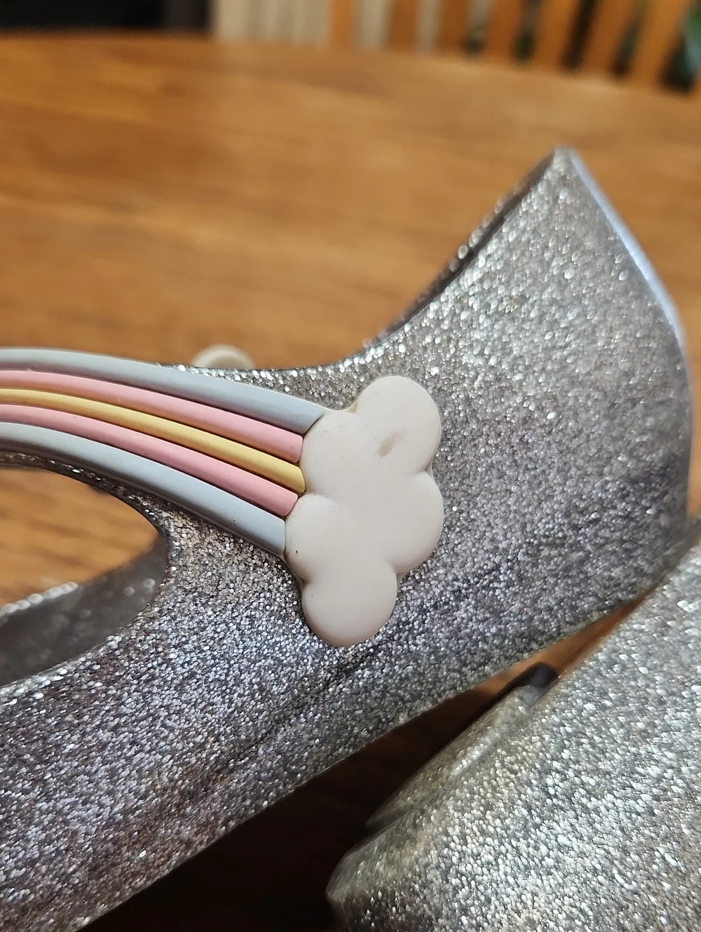 Mini Melissa. Girls Mary Janr Silver Glitter Unicorn Size 7 Or 7.5